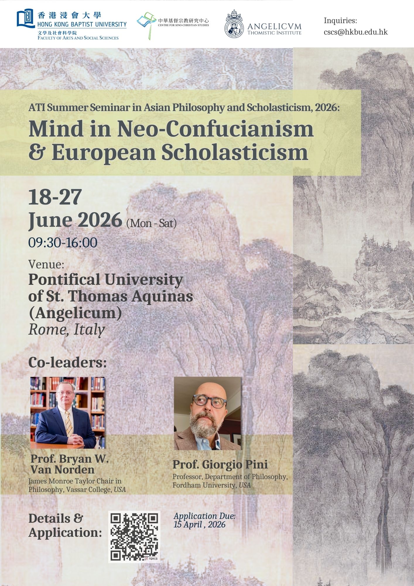 ATI Summer Seminar 2026, "Mind in Neo-Confucianism and European Scholasticism"